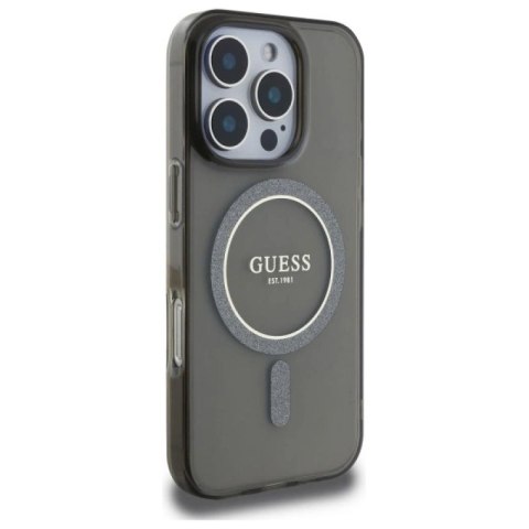 Etui Guess IML Glitter Circle MagSafe na iPhone 16 Pro Max - czarne Guess