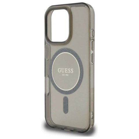 Etui Guess IML Glitter Circle MagSafe na iPhone 16 Pro Max - czarne Guess
