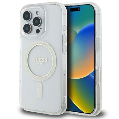 Etui Guess IML Glitter Circle MagSafe na iPhone 16 Pro Max - przezroczyste Guess