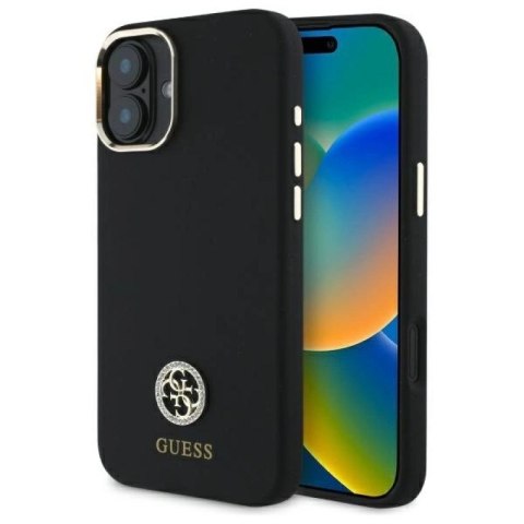 Etui Guess Silicone Logo Strass 4G na iPhone 16 - czarne Guess
