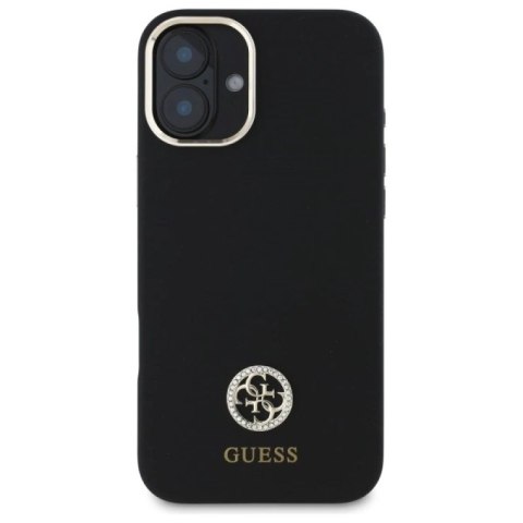 Etui Guess Silicone Logo Strass 4G na iPhone 16 - czarne Guess