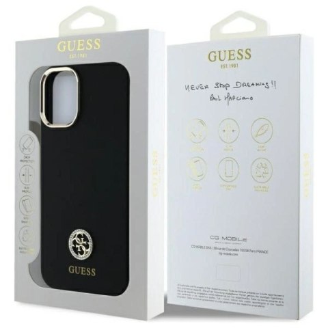 Etui Guess Silicone Logo Strass 4G na iPhone 16 - czarne Guess
