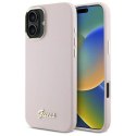 Etui Guess Silicone Script Metal Logo & Frame na iPhone 16 - różowe Guess