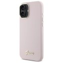 Etui Guess Silicone Script Metal Logo & Frame na iPhone 16 - różowe Guess