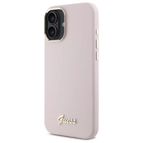 Etui Guess Silicone Script Metal Logo & Frame na iPhone 16 - różowe Guess