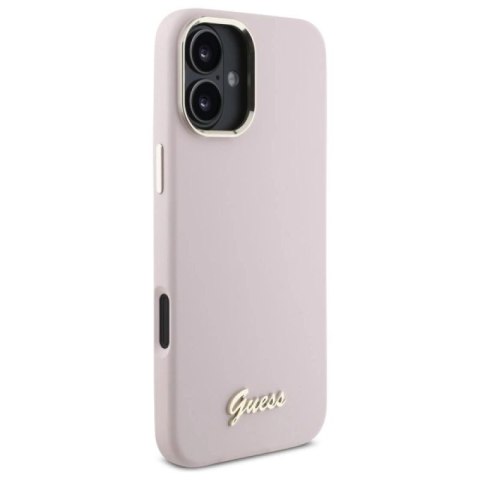 Etui Guess Silicone Script Metal Logo & Frame na iPhone 16 - różowe Guess