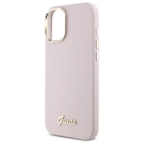 Etui Guess Silicone Script Metal Logo & Frame na iPhone 16 - różowe Guess