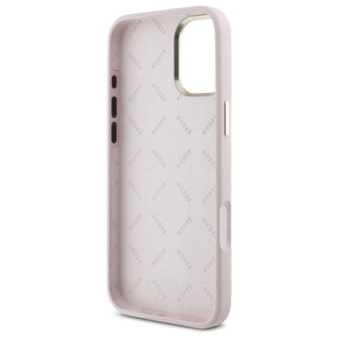 Etui Guess Silicone Script Metal Logo & Frame na iPhone 16 - różowe Guess