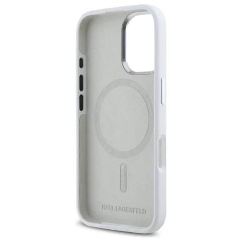 Etui Karl Lagerfeld Silicone Initial Metal Logo MagSafe na iPhone 16 - białe Karl Lagerfeld