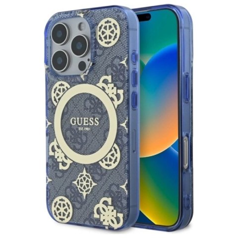 Guess GUHMP16XH4PYEEB iPhone 16 Pro Max 6.9" niebieski/blue hardcase IML Peony On 4G Background MagSafe Guess