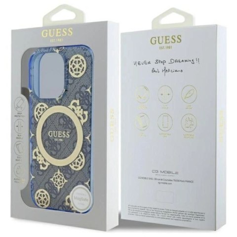 Guess GUHMP16XH4PYEEB iPhone 16 Pro Max 6.9" niebieski/blue hardcase IML Peony On 4G Background MagSafe Guess