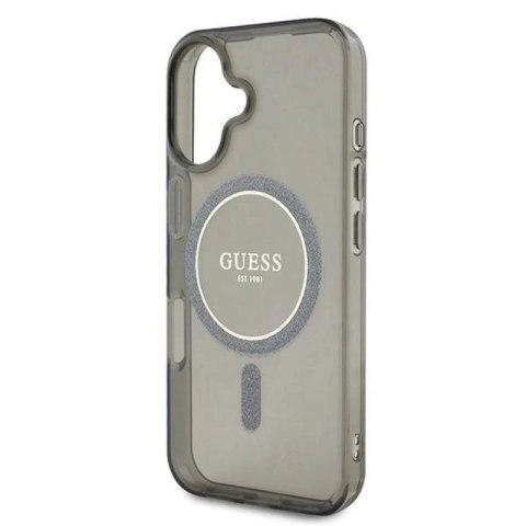 Etui Guess IML Glitter Circle MagSafe na iPhone 16 - czarne Guess
