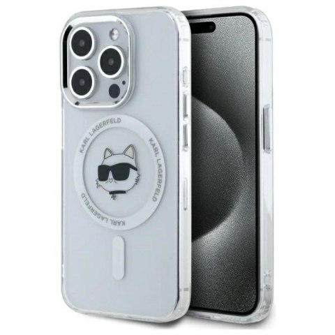 Etui Karl Lagerfeld IML Metal Choupette Head MagSafe na iPhone 15 Pro Max - białe Karl Lagerfeld