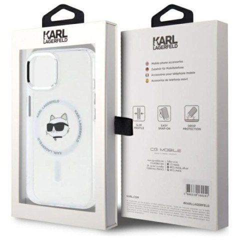 Etui Karl Lagerfeld IML Metal Choupette Head MagSafe na iPhone 15 - białe Karl Lagerfeld