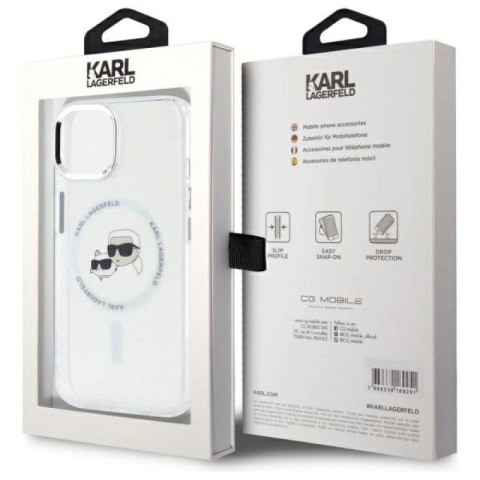Etui Karl Lagerfeld IML Metal Karl&Choupette Head MagSafe na iPhone 15 - białe Karl Lagerfeld