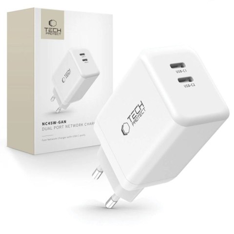 Ładowarka Tech-Protect NC45W-GAN 2-PORT PD45W - białe Tech-Protect