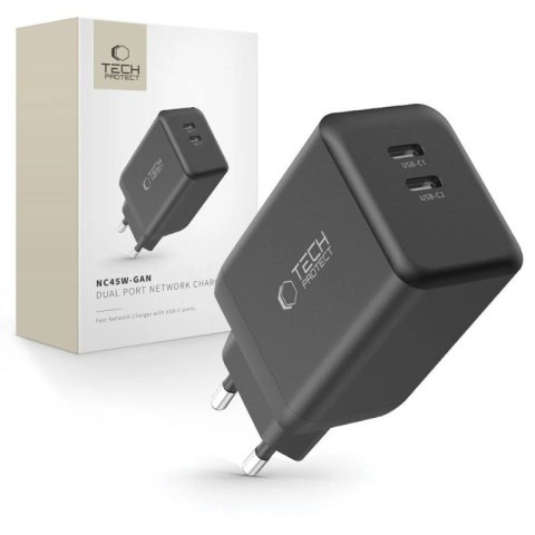 Ładowarka sieciowa Tech-Protect NC45W-GAN 2-PORT PD45W - czarne Tech-Protect