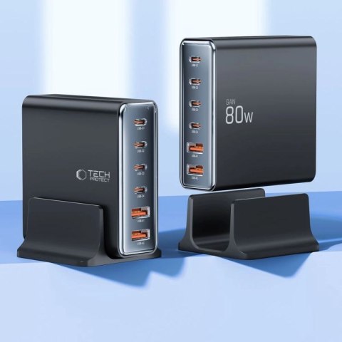 Stacja ładująca Tech-protect DC80W-GAN 6-PORT PD80W/QC3.0 - czarne Tech-Protect