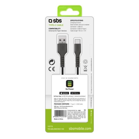 Kabel SBS TECABLEMICROC15K USB-A - USB-C 1,5m - czarny SBS