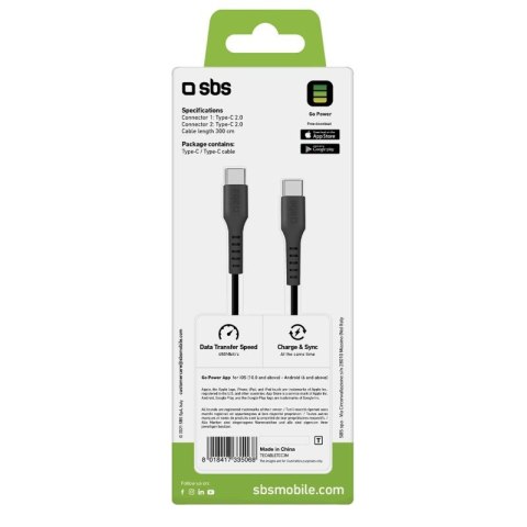 Kabel SBS TECABLETCC3M USB-C - USB-C 3m - czarny SBS