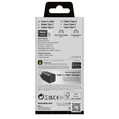 Kabel SBS TECABLETISSUETCC2G 2 x USB-C 2m 60W z Power Delivery - szary SBS