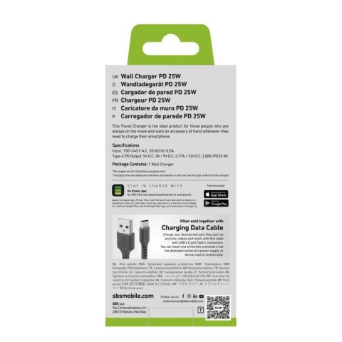 Ładowarka sieciowa SBS TETR1CPD25 25W USB-C z Power Delivery - czarna SBS