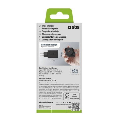 Ładowarka sieciowa SBS TETRGAN1C45W 45W GaN USB-C z Power Delivery - czarna SBS