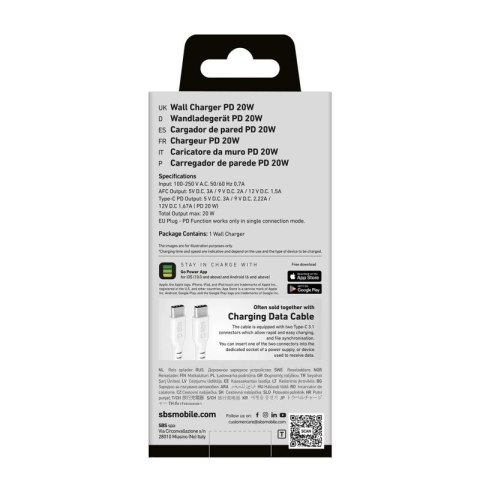 Ładowarka sieciowa SBS TETRPD20W 20W USB-A USB-C z Power Delivery - biała SBS
