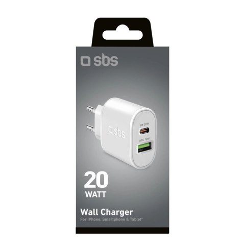 Ładowarka sieciowa SBS TETRPD20W 20W USB-A USB-C z Power Delivery - biała SBS