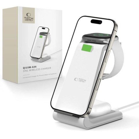 Stacja ładująca Tech-Protect QI15W-A36 3w1 dla Apple - biała Tech-Protect