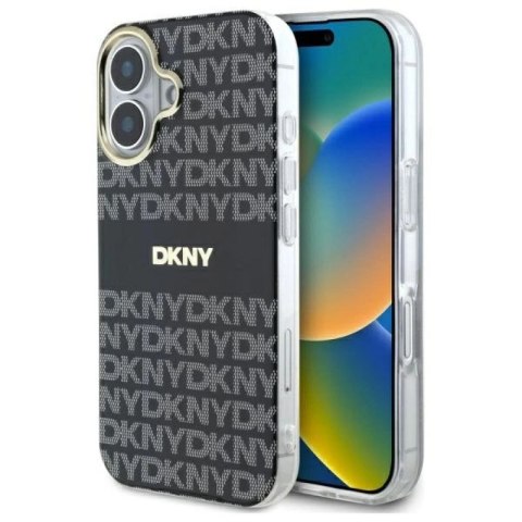 Etui DKNY Repeat Texture Pattern With Stripe na iPhone 16 - czarne DKNY