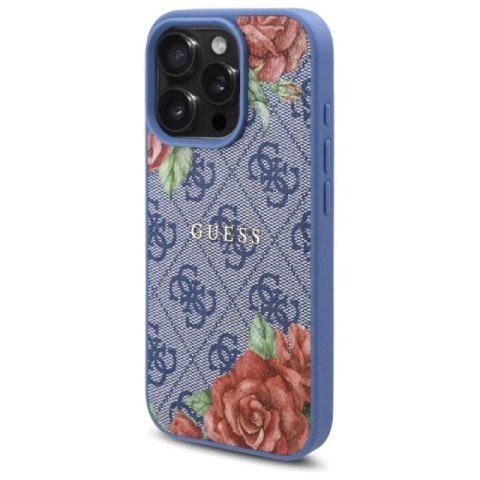 Etui Guess 4G Flowers Print MagSafe na iPhone 16 Pro Max - niebieskie Guess