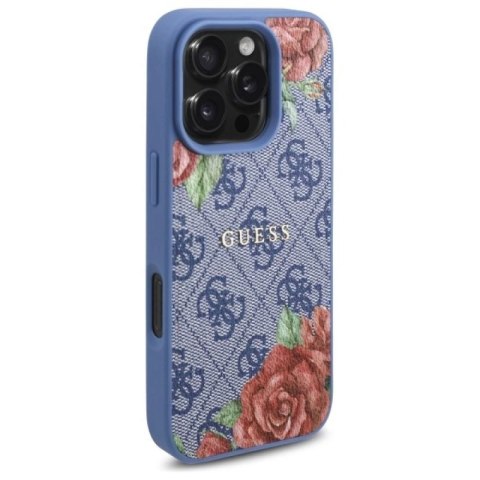 Etui Guess 4G Flowers Print MagSafe na iPhone 16 Pro - niebieskie Guess