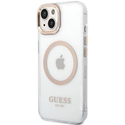 Etui Guess Metal Outline MagSafe na iPhone 15 Plus / 14 Plus - złote Guess