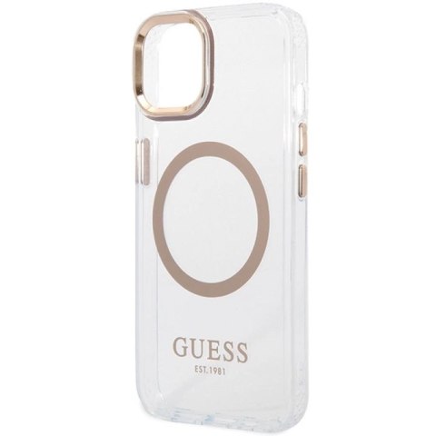 Etui Guess Metal Outline MagSafe na iPhone 15 Plus / 14 Plus - złote Guess