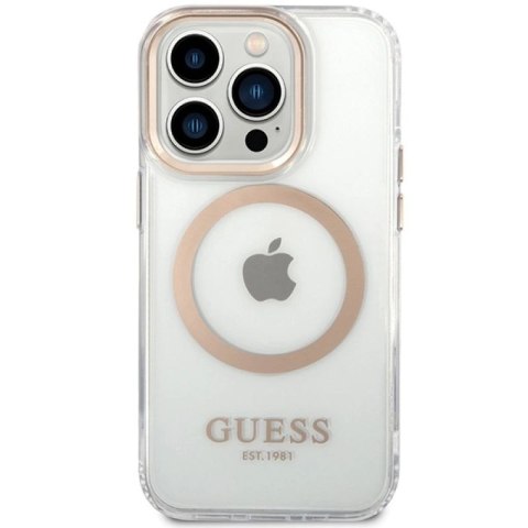 Etui Guess Metal Outline MagSafe na iPhone 15 Pro - złote Guess