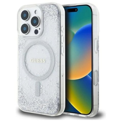 Etui Guess Resin Gradient Glitter MagSafe na iPhone 16 Pro - srebrne Guess