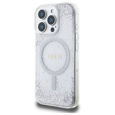Etui Guess Resin Gradient Glitter MagSafe na iPhone 16 Pro - srebrne Guess