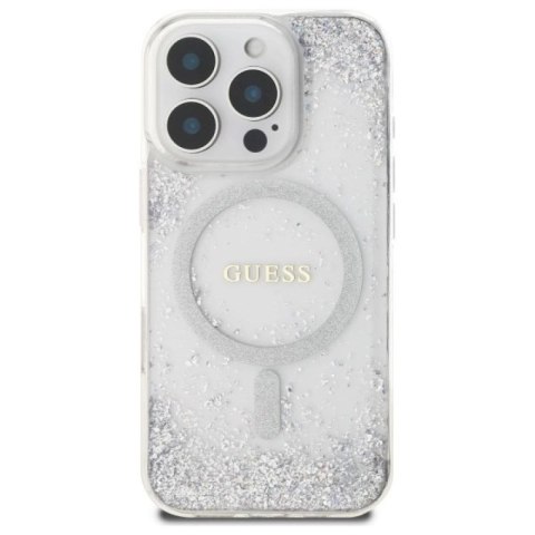 Etui Guess Resin Gradient Glitter MagSafe na iPhone 16 Pro - srebrne Guess