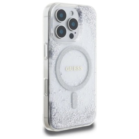 Etui Guess Resin Gradient Glitter MagSafe na iPhone 16 Pro - srebrne Guess