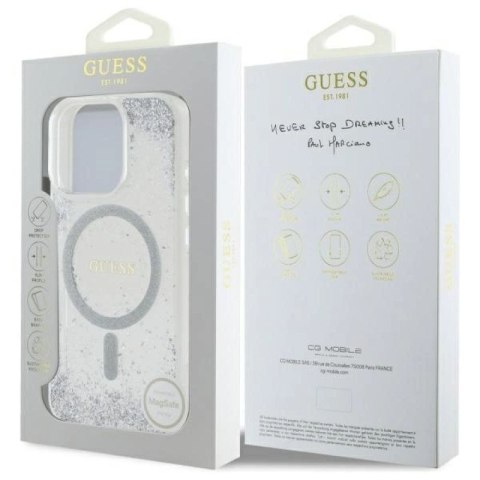 Etui Guess Resin Gradient Glitter MagSafe na iPhone 16 Pro - srebrne Guess
