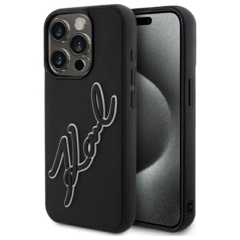 Etui Karl Lagerfeld 3D Rubber Signature na iPhone 15 Pro - czarne Karl Lagerfeld