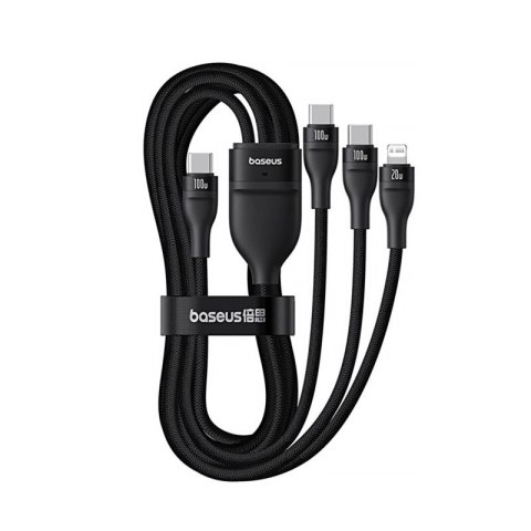 Kabel 3w1 Baseus Flash Series 3 100W USB-C - USB-C+USB-C+Lightning 1,5m + 3 x 0,25 m - czarny Baseus