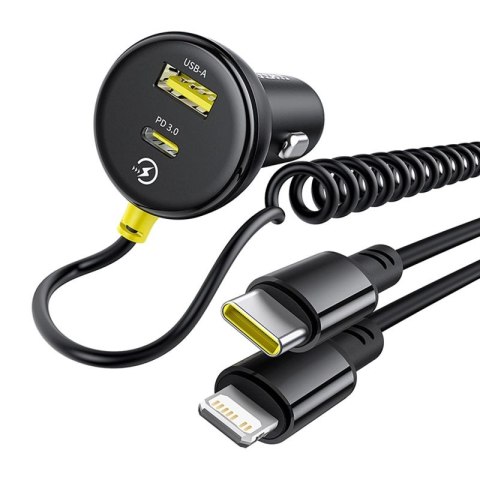 Ładowarka samochodowa Baseus Circular 60W USB-A + USB-C z wbudowanym kablem Lightning + USB-C 1,4 m - czarna Baseus