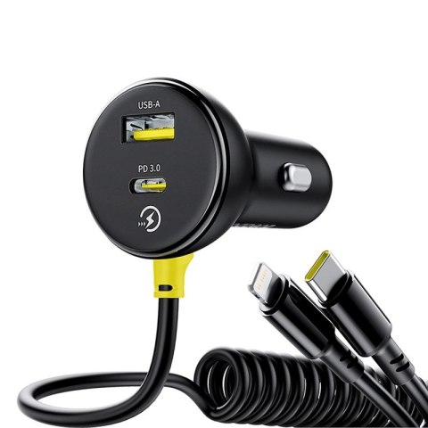 Ładowarka samochodowa Baseus Circular 60W USB-A + USB-C z wbudowanym kablem Lightning + USB-C 1,4 m - czarna Baseus