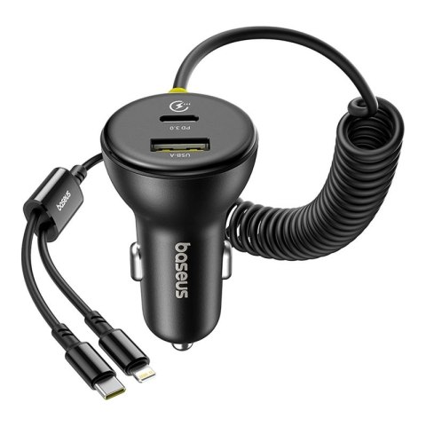 Ładowarka samochodowa Baseus Circular 60W USB-A + USB-C z wbudowanym kablem Lightning + USB-C 1,4 m - czarna Baseus