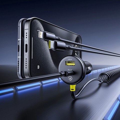 Ładowarka samochodowa Baseus Circular 60W USB-A + USB-C z wbudowanym kablem Lightning + USB-C 1,4 m - czarna Baseus