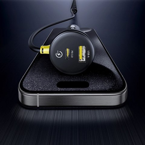 Ładowarka samochodowa Baseus Circular 60W USB-A + USB-C z wbudowanym kablem Lightning + USB-C 1,4 m - czarna Baseus