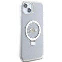 Etui Guess Ring Stand Script Glitter MagSafe na iPhone 15 Plus / 14 Plus 6.7" - przezroczyste Guess