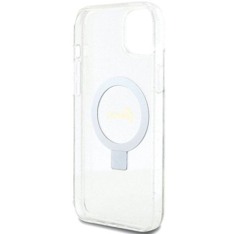 Etui Guess Ring Stand Script Glitter MagSafe na iPhone 15 Plus / 14 Plus 6.7" - przezroczyste Guess